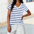 thumbnail image 4 of DHFJKG Women's Striped T Shirts Casual V Neck Short Sleeve Regular Fit Summer Top Casual Graphic Tee Soft Tops, 4 of 9