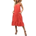 thumbnail image 4 of Gureui Women's Summer Midi Tank Dress,Casual Sleeveless Solid Color Square Neck Loose Ruffle Hem Knee Length Tiered Beach Dress, 4 of 6