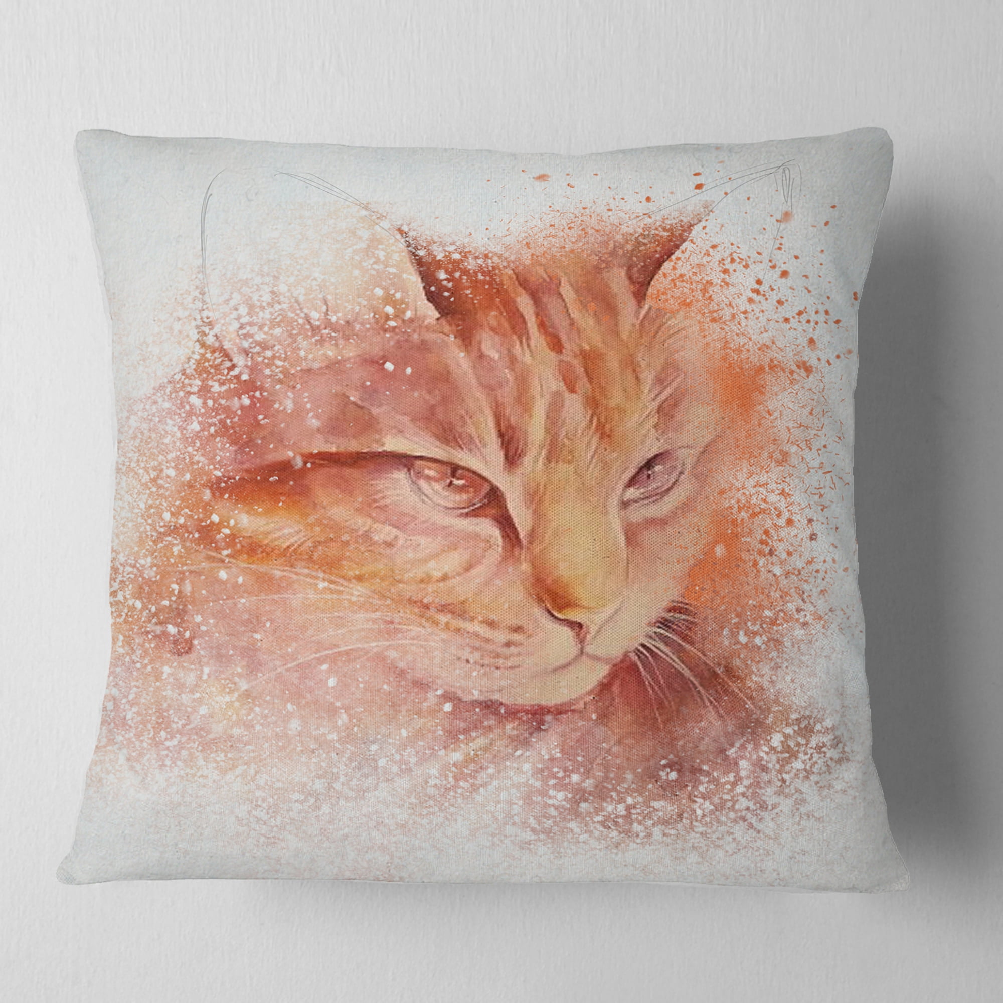 Designart Brown Cat Face Sketch on White - Animal Throw Pillow - 16x16