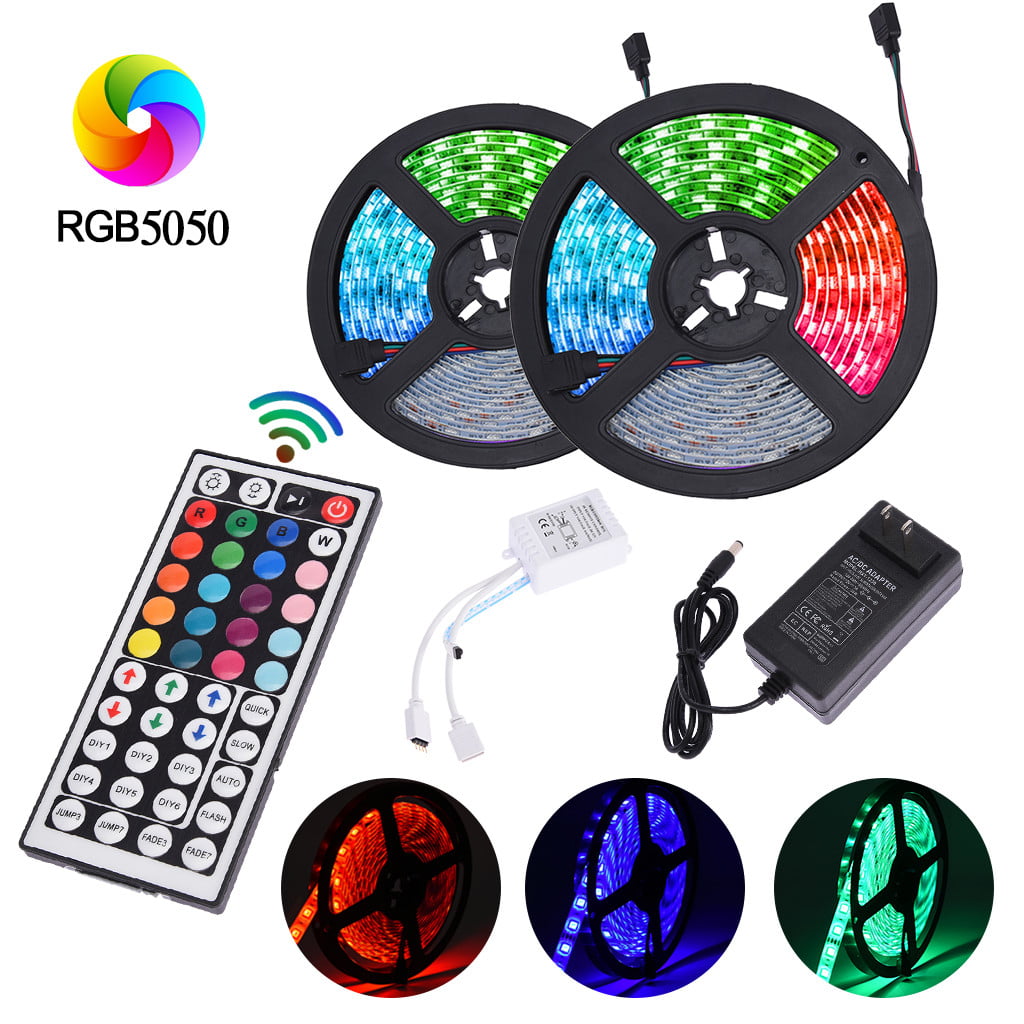 10M RGB Waterproof 600 LED Strip Light SMD 44 Key Remote 12V DC Power Kit 5050 