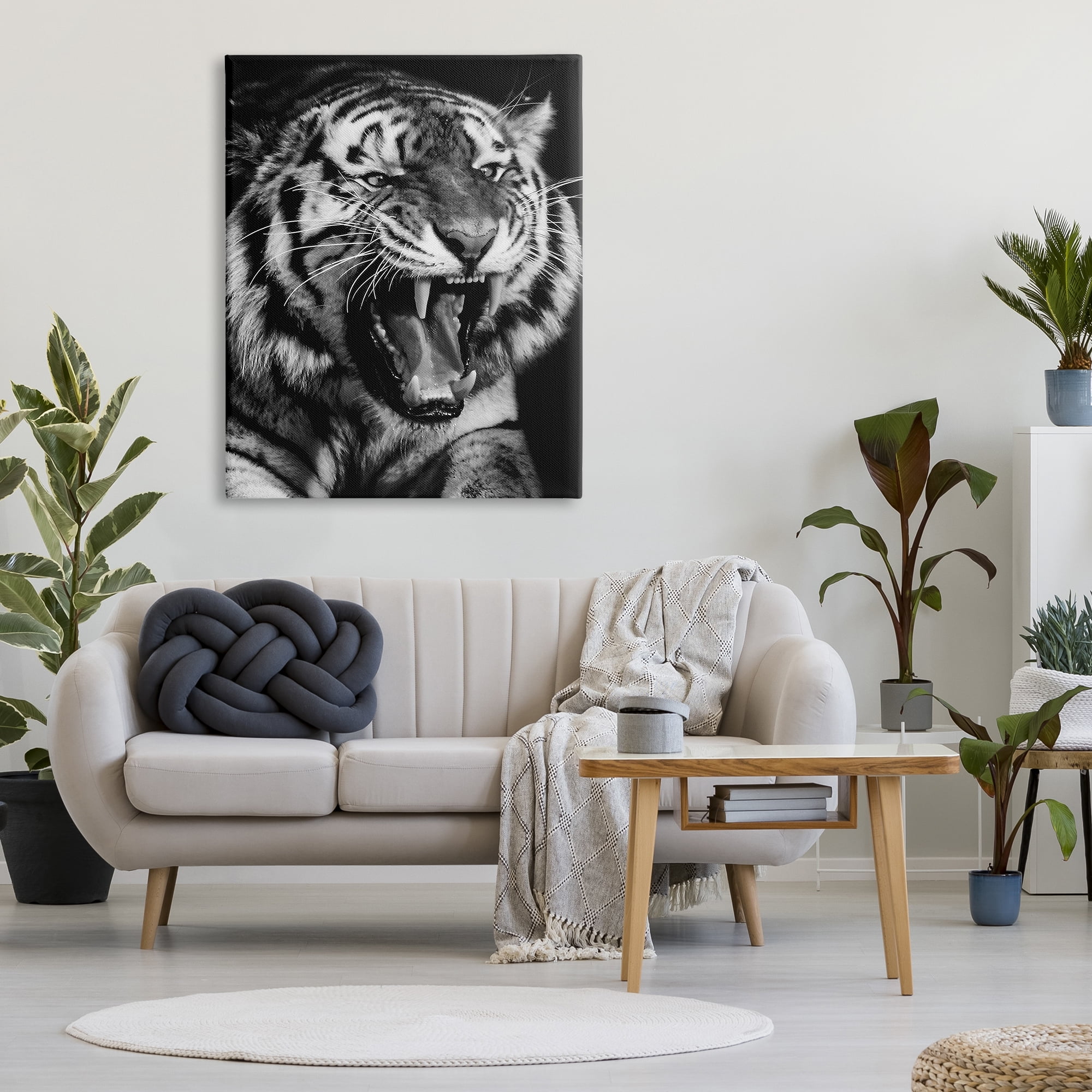 Stupell Industries Tiger Roaring Photography Animals & Insects Photography Gallery Wrapped Canvas Art Print Wall Art, 36 x 48