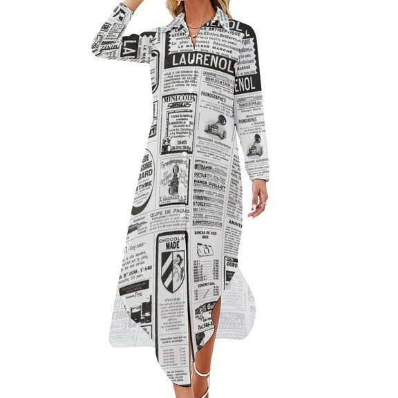 Old Newspaper Long Sleeved Shirt Dress summer dress loose women's dress women's clothing trend wedding dresses for parties