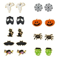 Top-kevin 9 Pairs Halloween Earrings for Women Spider Web Pumpkin Ghost Bat Stud Earrings Halloween Outfits Accessories Costume Party Favors (9 Pairs halloween Earings Studs)