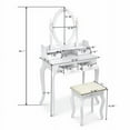thumbnail image 3 of Vanity Table Set with 4 Drawer, Makeup Dressing Table w/Cushioned Stool, Rose Carving Makeup Table, Girls Women Bedroom Furniture Set Oval Mirror-White, 3 of 7