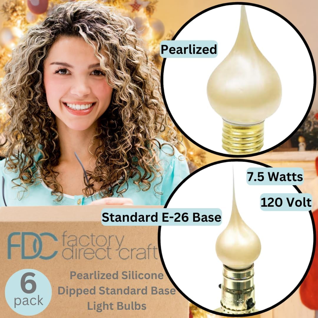 Pearlized Silicone Dipped Standard Base Incandescent Light Bulbs - 7.5W, 120V, UL Listed - Set of 6 for Charming Primitive Accents and Stylish Home Décor Standard E-26