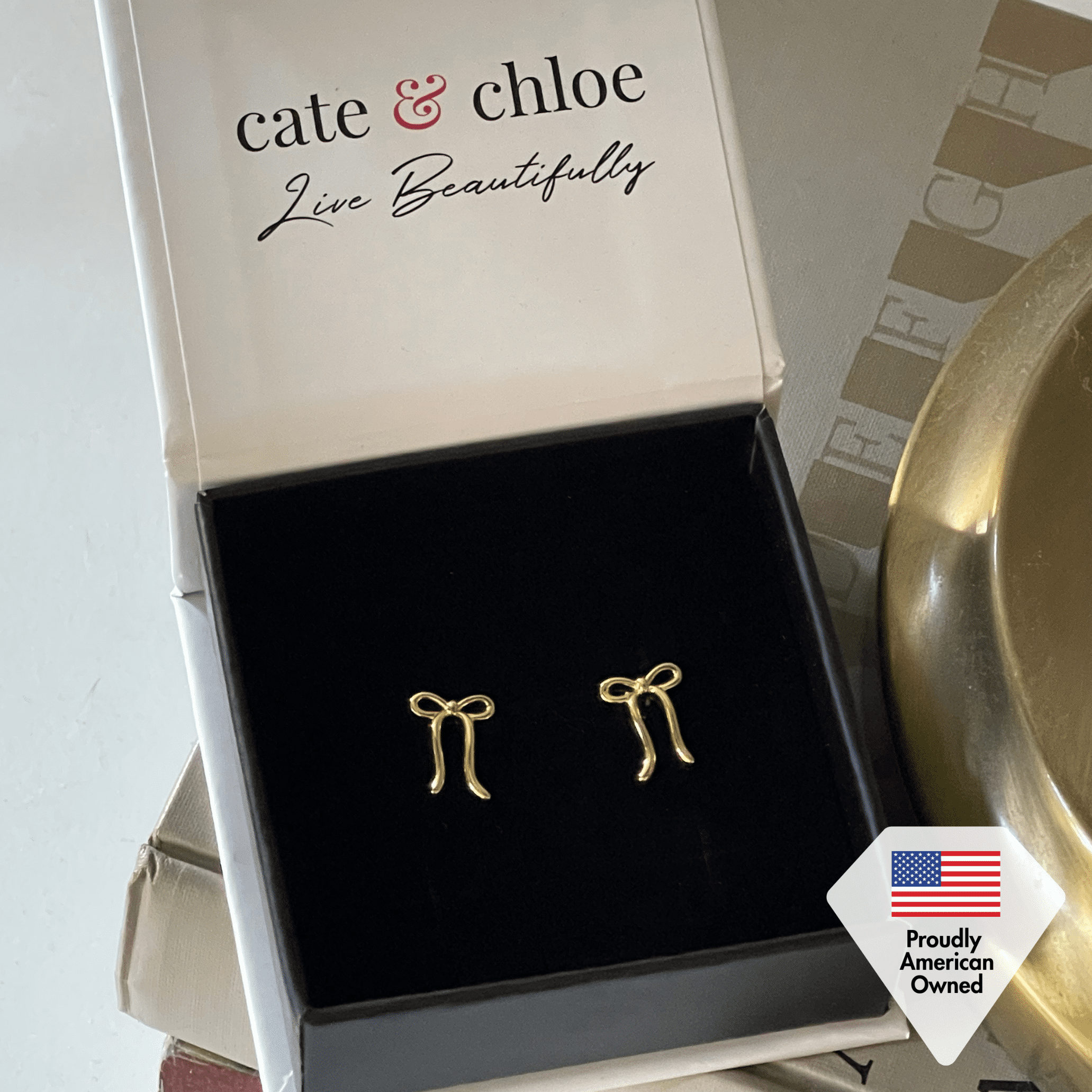 Cate & Chloe Lola 18k White Gold Plated Ribbon Bow Drop Earrings, Gift for Women