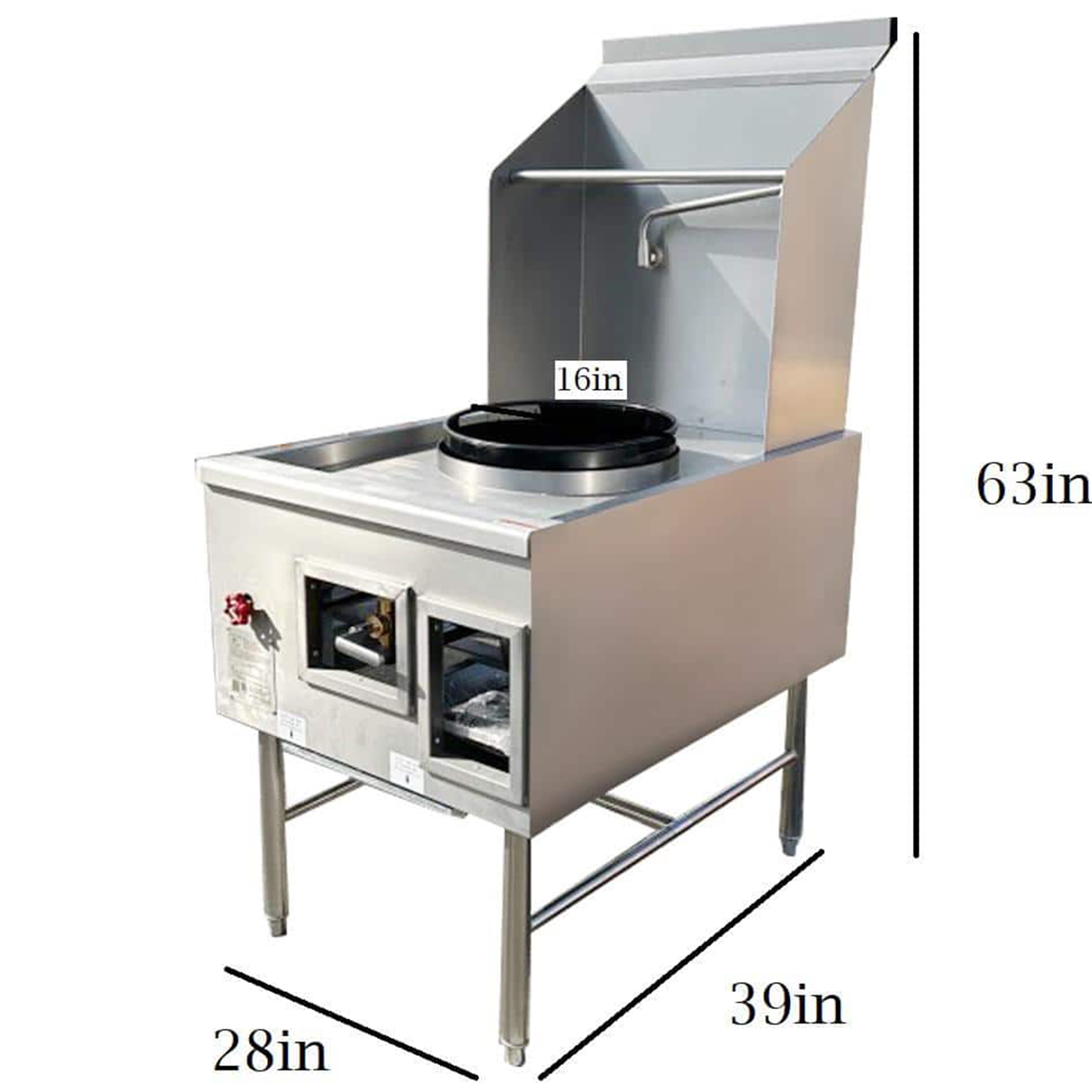 NSF 28" Commercial Wok Range with 16" Single Wok Hole & Waterfall Cooling | Natural Gas | 125,000 BTU Jet Burner