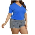 thumbnail image 2 of Hauts d'Été pour Femmes 2024 à Moins de 10$! Mode Oversize Printemps/ Couleur Unie Col Rond Manches Sept Points Chemise Décontractée Haut Cadeau pour Femmes en Solde, 2 of 4