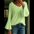 thumbnail image 4 of Blusa de Mujer con Volantes, Mangas 3/4, Cuello en V, Informal, para Negocios, y Verano Verde L, 4 of 6