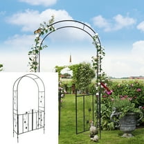 Metal Garden Arbor with Gate - Arch with Door Steel Climbing Plant Trellis Outdoor Wedding Arch for Plant Climbing Arches Archway Patio Black