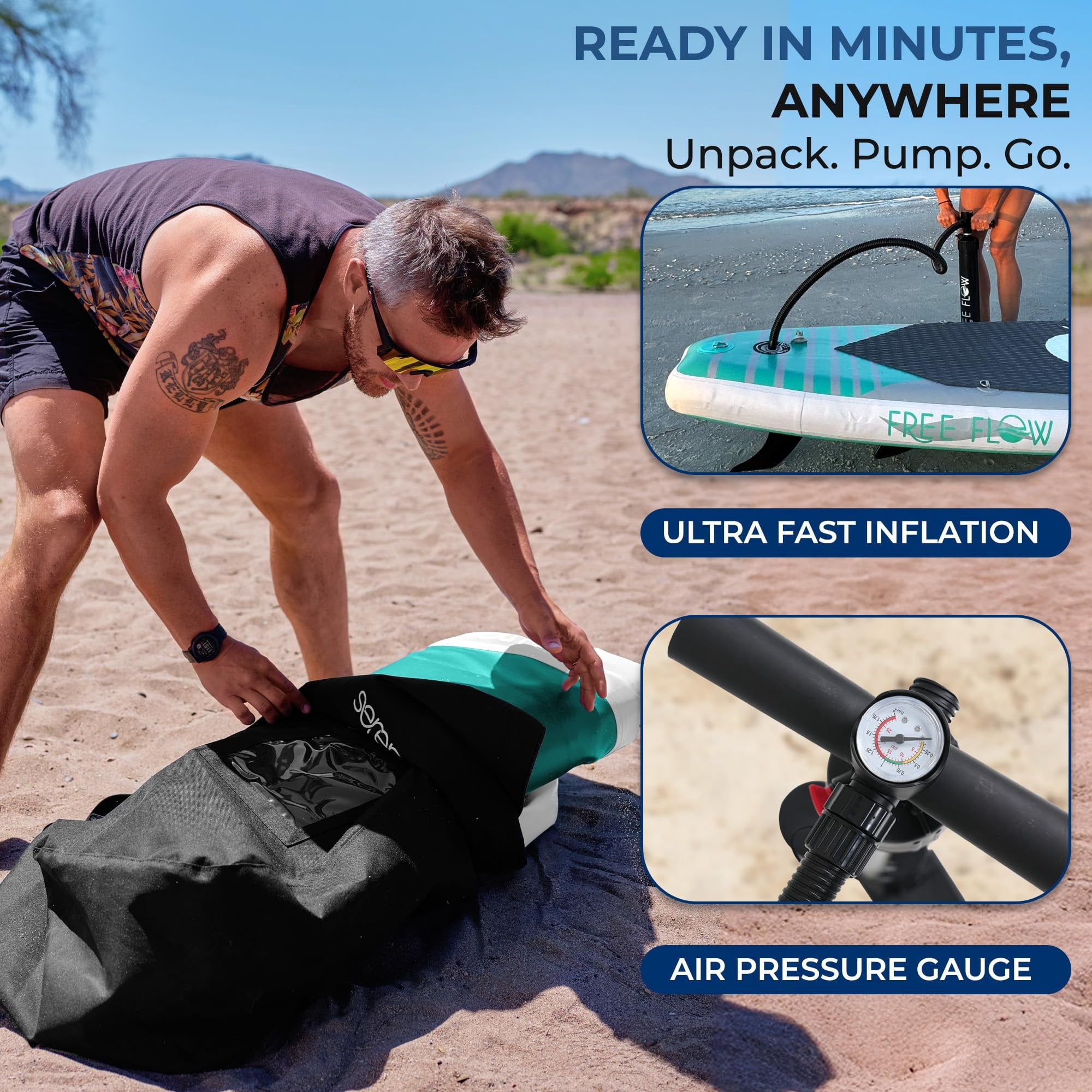SereneLife 126 Inflatable Stand Up Paddle Board with Premium SUP Accessories, 32 Wide Stable Design, Non-Slip EVA Deck Pad for Adults