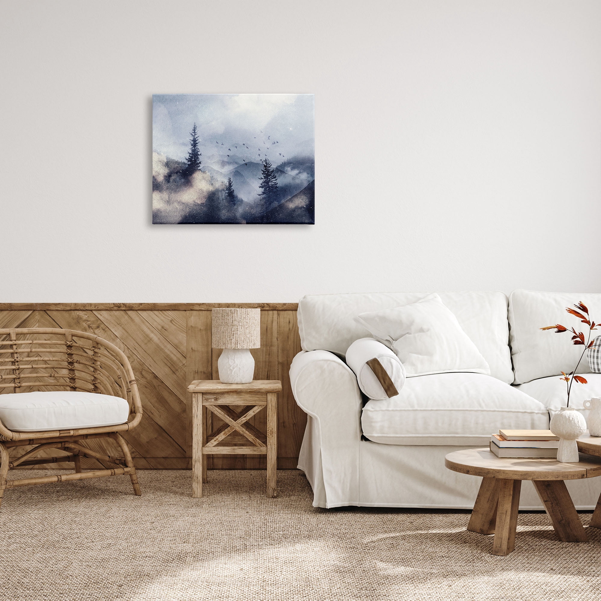 Stupell Industries Birds Over Mountain Scene Nature Painting Gallery Wrapped Canvas Print Wall Art, 30 x 24