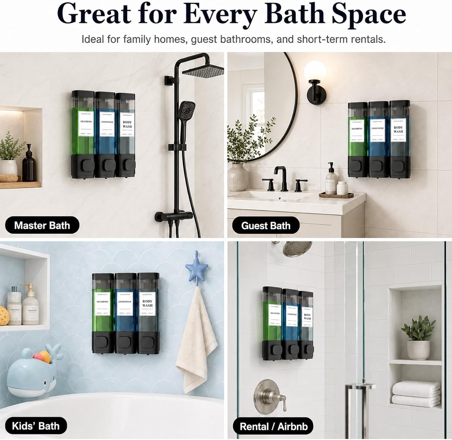 Shampoo and Conditioner Dispenser – Wall-Mounted Shower Soap Dispenser, No-Drill Installation, Lockable, 900 ml Capacity,for Bathroom & Hotel or Airbnb