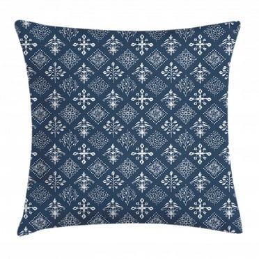 Indigo Throw Pillow Cushion Cover, Mediterranean Floral Leaf Swirl Detailed Rectangular Armor Design Image, Decorative Square Accent Pillow Case, 24 X 24 Inches, Navy Blue and White, by Ambesonne