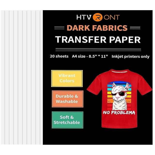 Papel de transferencia de calor HTVRONT para camisetas, 20 hojas A4
