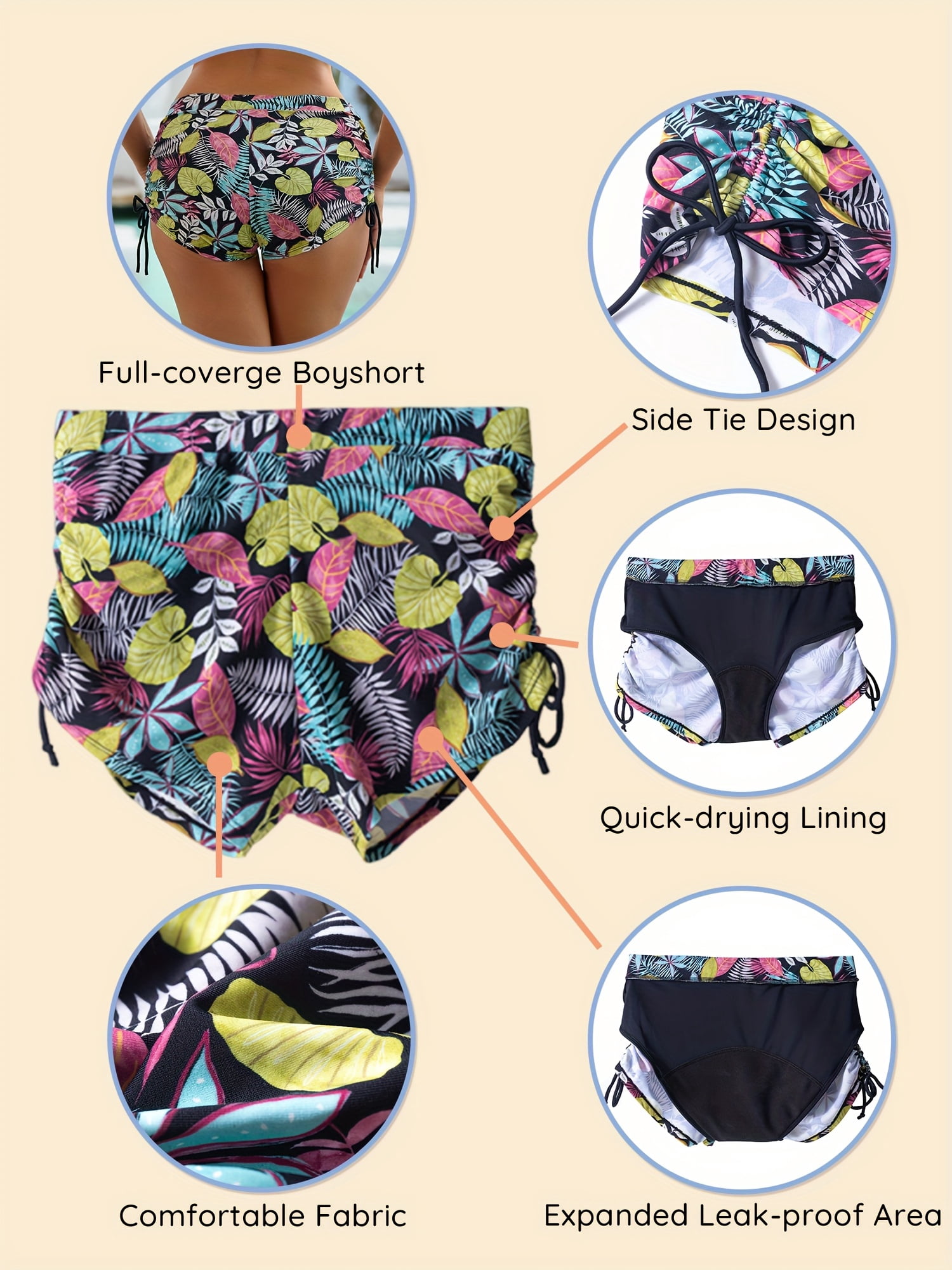 1 Pack Period Swimwear Ultra-Thin Quick-Dry Leakproof Menstrual Swim Shorts Swimsuit Bottoms for Teens Girls Women