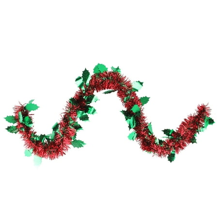 Northlight 50' x 4.5" Unlit Shiny Red Tinsel with Green Holly Christmas Garland