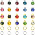 thumbnail image 1 of 1 caja de 80 dijes de cristal con piedra natal de 20 colores, dijes de diamantes de imitación con anillos de salto, colgantes de gemas redondas planas de aleación con base de oro y plata, 1 of 7