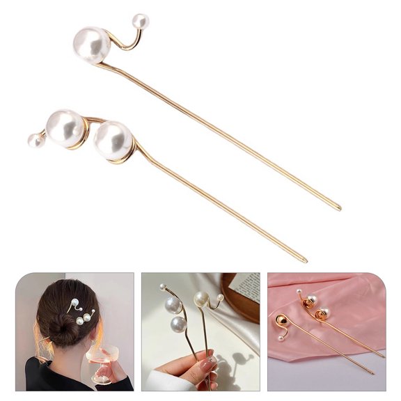 KONTONTY Golden Alloy Hair Sticks for Women's Elegant Hair Pins Perfect for Weddings Parties 2Pcs
