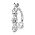thumbnail image 1 of 10k White Gold Cubic Zirconia Cz Belly Button Rings Screw Navel Bars Body Piercing Naval, 1 of 6