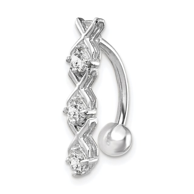 10k White Gold Cubic Zirconia Cz Belly Button Rings Screw Navel Bars Body Piercing Naval