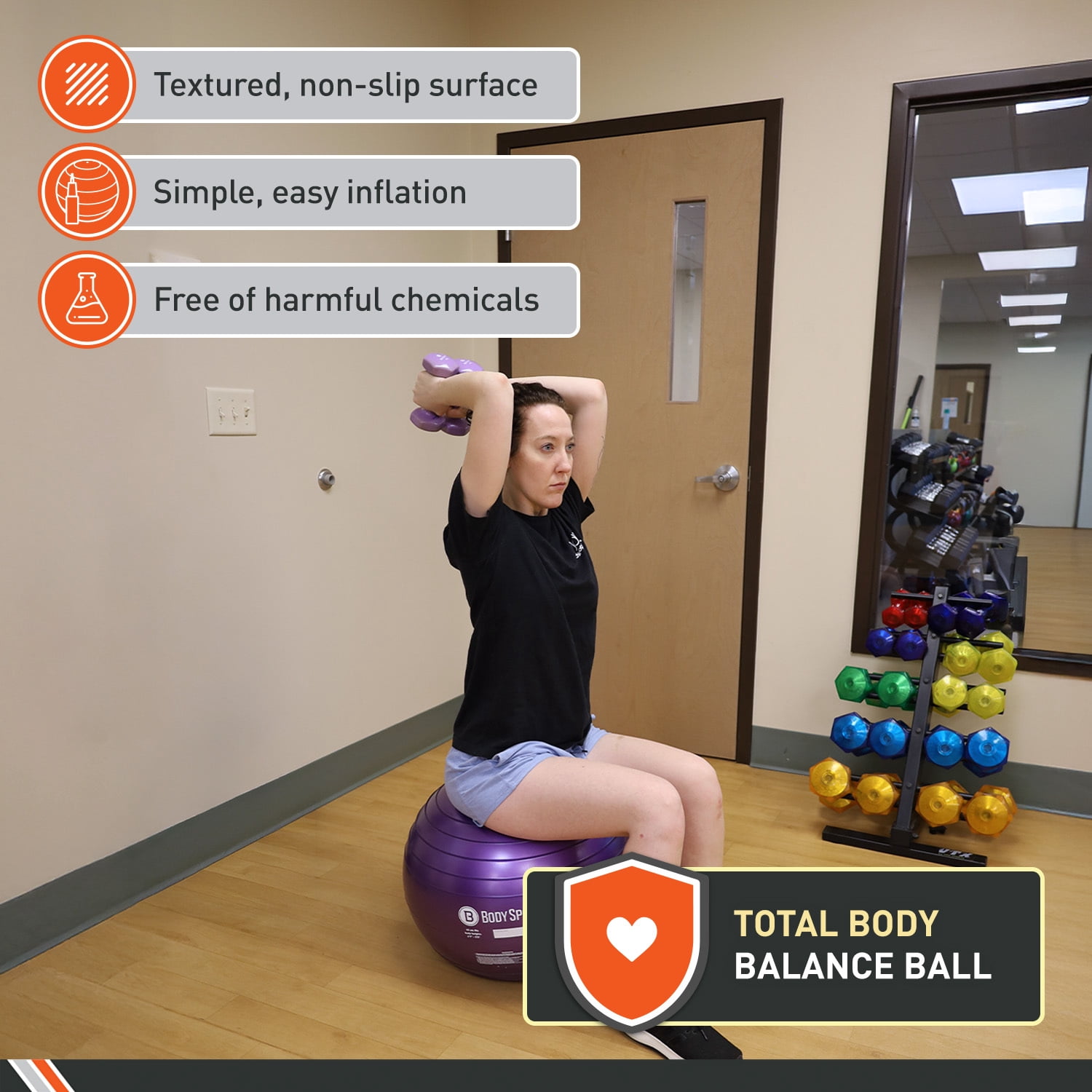 Body Sport Slow Release 65 cm. Exercise Ball with Pump for Home & Gym - Exercise Equipment for Yoga, Pilates, Stability, Pregnancy, and Core Training