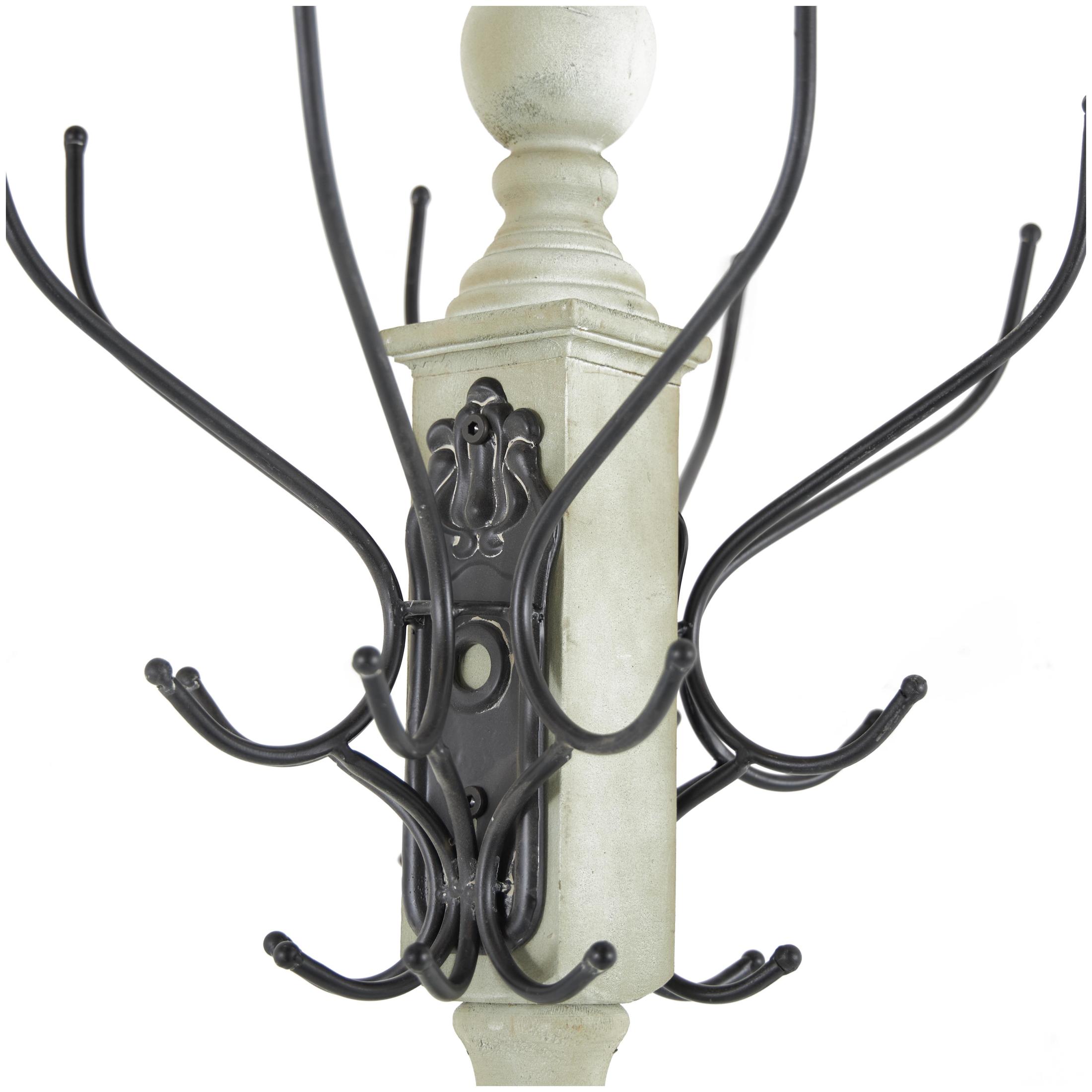 DecMode 19" x 74" Gray Wood Scroll Vintage Style 12 Hook Coat Rack with Black Metal Hooks, 1-Piece