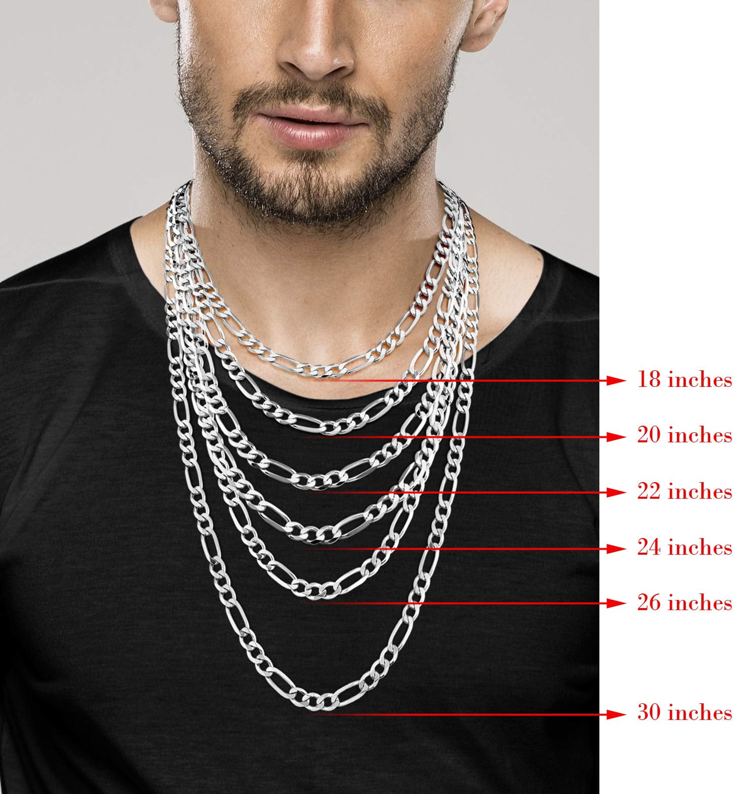 Miabella Italian 925 Sterling Silver 7mm Solid Diamond-Cut Figaro Link Chain Necklace for Men, Made in Italy(Length 22 Inches)