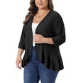 thumbnail image 4 of Agnes Orinda Women's Plus Size St. Patrick's Day Cardigans Ruffle Open Front 3/4 Sleeve Eyelet Netted Knit Casual Cover Up 1X Black, 4 of 6