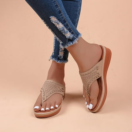 

Giligiliso Clearance Sandals for Women ladies Vintage Walking Slippers with Arch Support Anti-Slip Wedge Heel Orthopedic Sandals Slippers Flip Flops