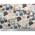 thumbnail image 2 of Soimoi White Poly Georgette Fabric Leaves & Peony Floral Print Printed Fabric 1 Yard 52 Inch Wide, 2 of 3