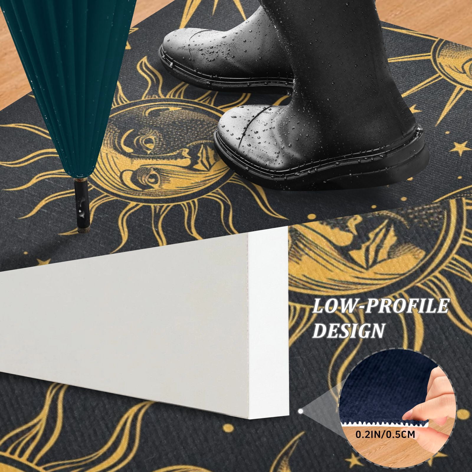 JSTEL Sun Stars Crescent Moon Front Door Mat Outside Entrance 32x20 Inch Doormat for Outdoor Indoor Washable Non Slip Floor Mats
