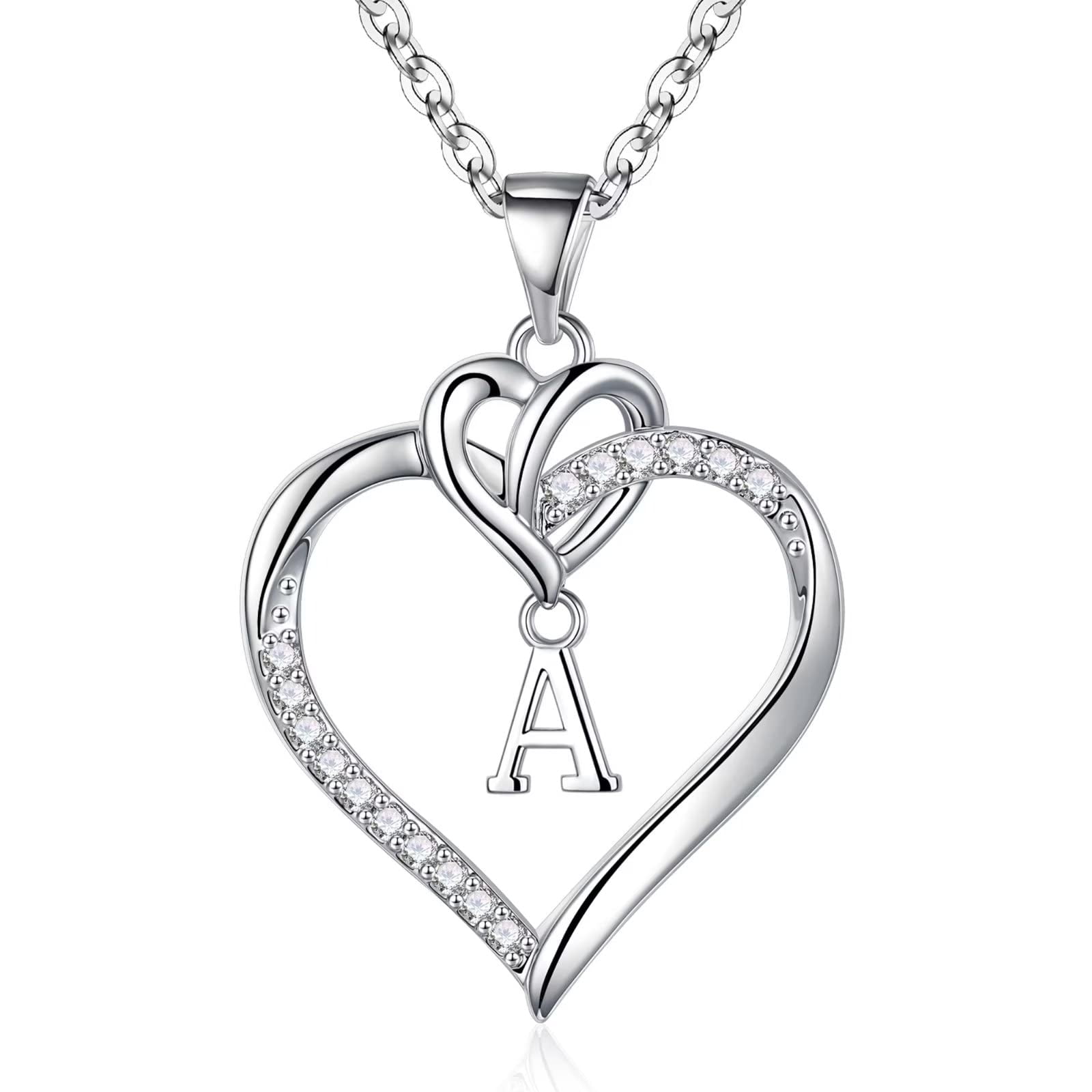 Turandoss 14K Gold Plated Cz Initial Love Heart Pendant Necklaces for Women Pendant Chain Jewelry Birthday Teacher Appreciation Mothers Day Graduation Gifts for Her Mom Kids Teen Girls Wife Ideas