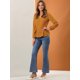 thumbnail image 3 of Top de blusa con peplum de trabajo de manga larga con cuello en V retro para mujer naranja S, 3 of 6