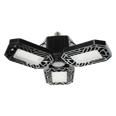 

100W Bulb Garage Light 360 Degrees Deformable Ceiling Light Home Warehouse Workshop Folding Three-Leaf Deformation Lamp 6000K (Black)