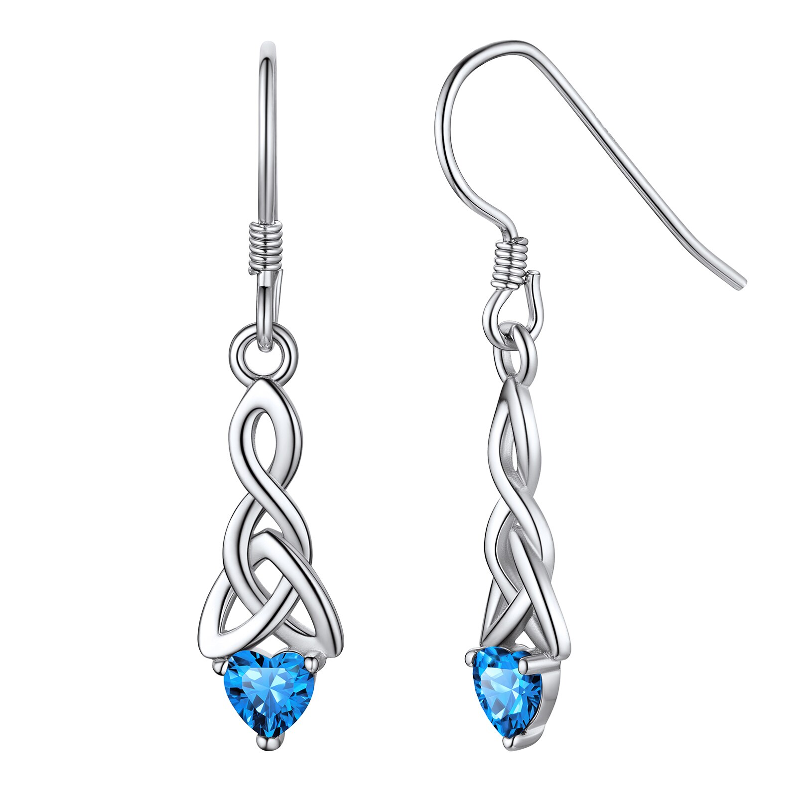 Wicca Pagan Jewelry: Stainless Steel Black Birthstone Witch's Knot & Triple Moon Drop Earrings