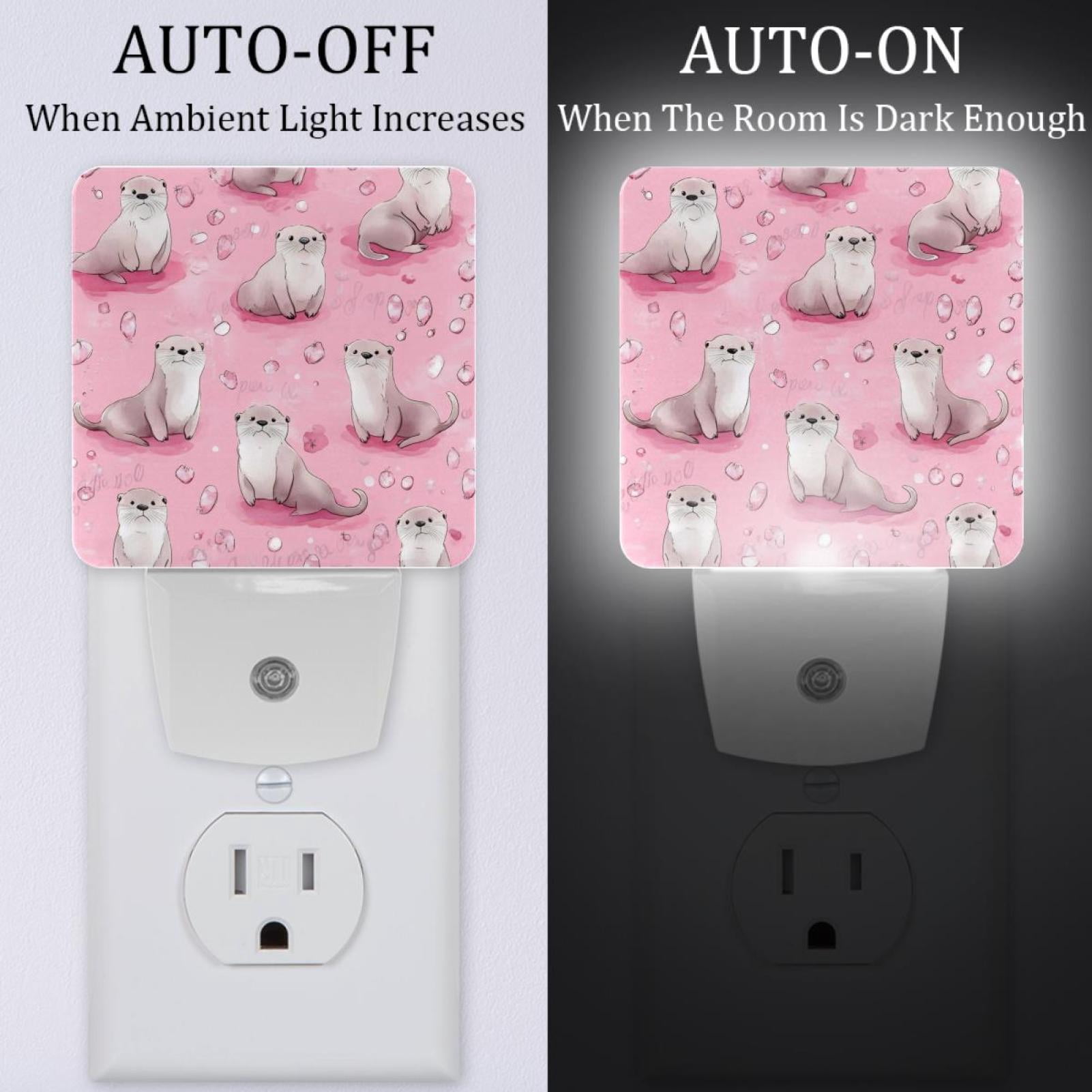 PhooArto Pink Sea Otter Pattern Plug in LED Night Light Auto Sensor Dusk to Dawn Decorative Night for Bedroom, Bathroom, Kitchen, Hallway, Stairs, Baby's Room, Energy Saving