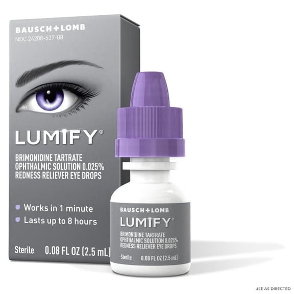 Bausch and Lomb LUMIFY Redness Reliever Eye Drops (Brimonidine Tartrate Ophthalmic Solution 0.025%) 0.08 Fl. Oz. (2.5 mL)