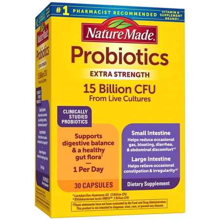 Nature Made Probiotics Extra Strength 15 Billion CFU from Live Cultures Capsules, 30 Count