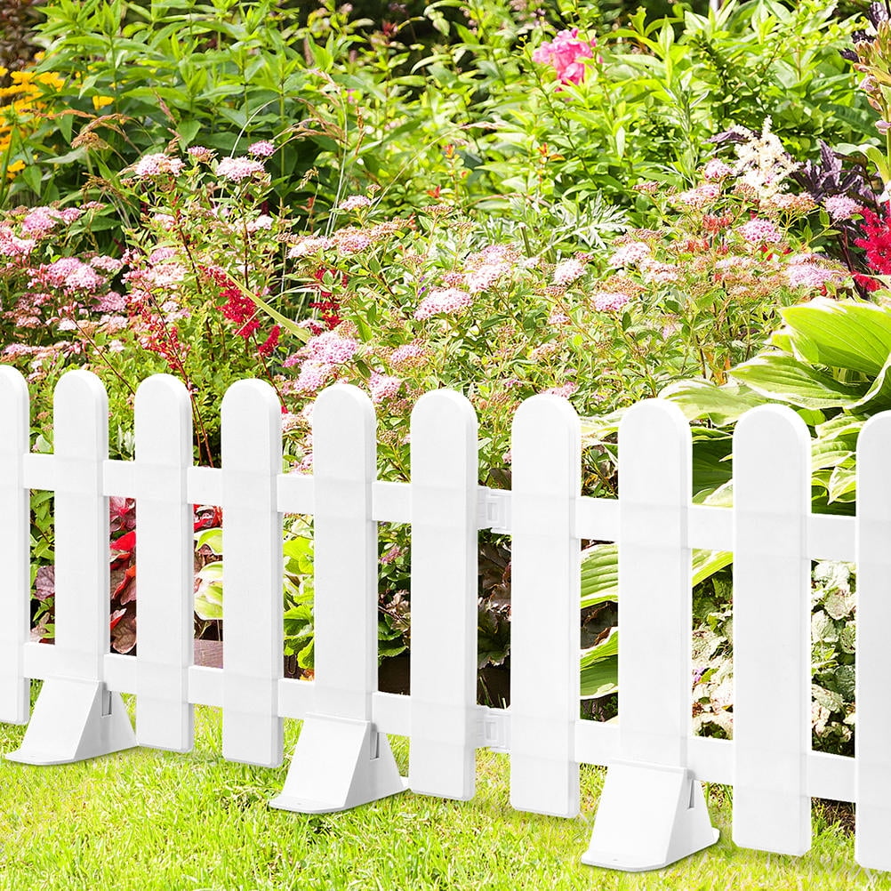 PAMINGONO 4-Pack White Plastic Garden Picket Fence Edging Panels for Lawn, Flowerbeds, Yard Decoration and Outdoor Landscaping