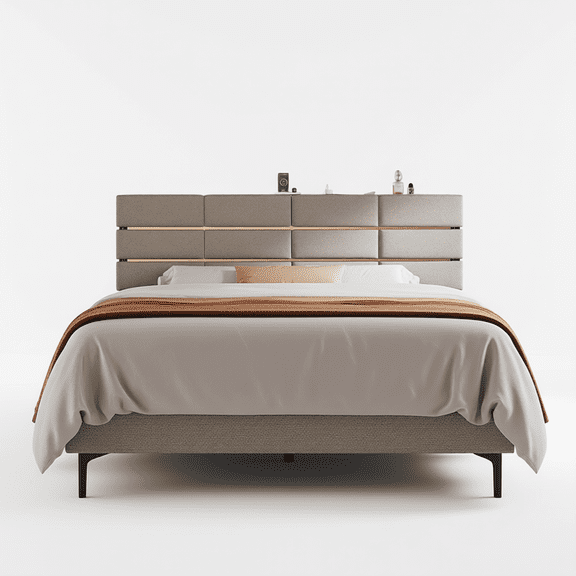 BOVZA King/Cal King Upholstered Headboard with Charging Station and RGB LED Lights, Beige