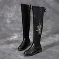 thumbnail image 4 of jsaierl Over-the-knee Boots Women's Flat Bottom Low-heel Round Toe Rhinestone Boots Flower Side Zipper Rider Boots, 4 of 7