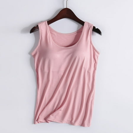 Womens Shelf Bra Tank Tops Yoga Sports Tank Tops Sleeveless Crew Neck Tees Shirts Ladies Camisole Pink S on Clearance