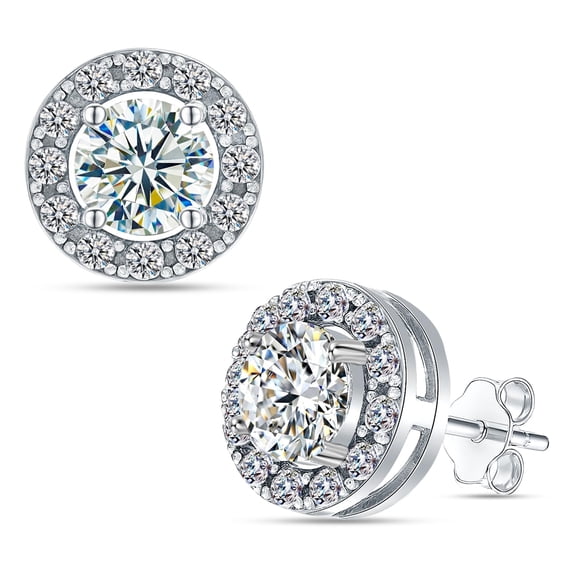 LeCalla 925 Sterling Silver Moissanite Stud Earrings for Women, Double Halo, 10mm