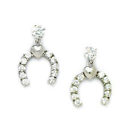 These Earrings Measure - 14k White Gold Cubic Zirconia Horseshoe Drop Screw-Back Earrings - Measures 14x10mm