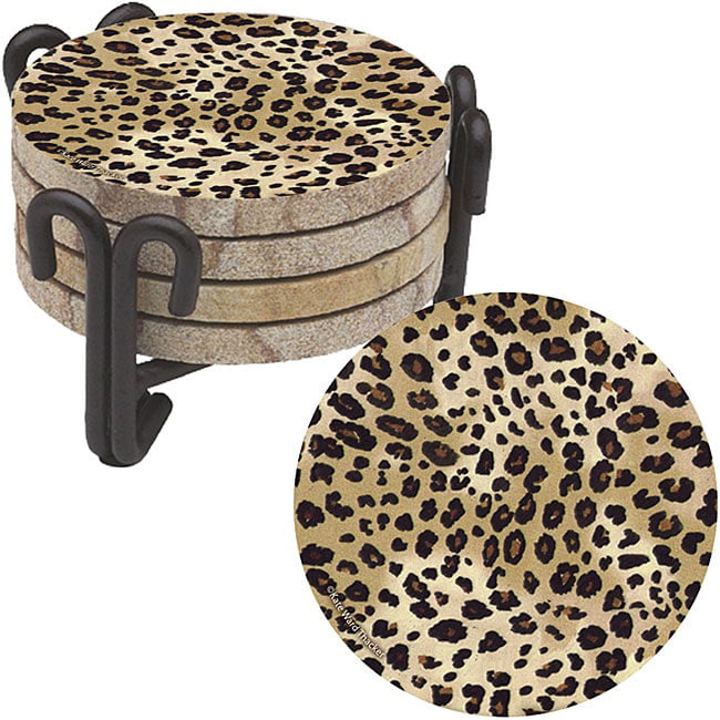 Leopard Print Thirstystone Drink Coasters Set with Metal Holder