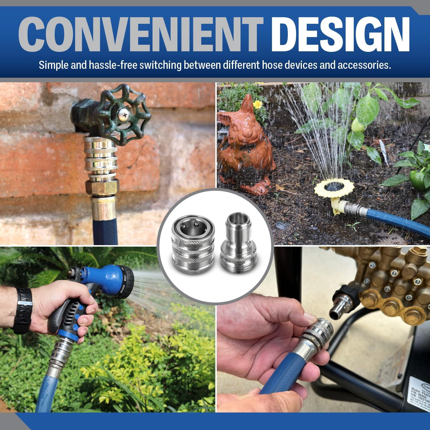 Garden Hose ¾” Stainless Steel Quick Connect Fittings Plug  Coupler Set