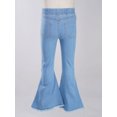 thumbnail image 4 of Yartina Kids Girls Raw Hem Flared Jeans Elastic Waist Bell-Bottoms Trousers Washed Denim Pants Light Blue 4, 4 of 5