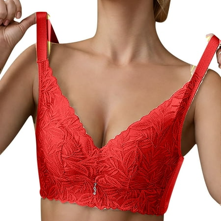 Yyeselk Push Up Bras for Women Floral Lace Wireless Bra Breathable Full Coverange Bra No Underwire Comfort Soft Daily Bra Red M