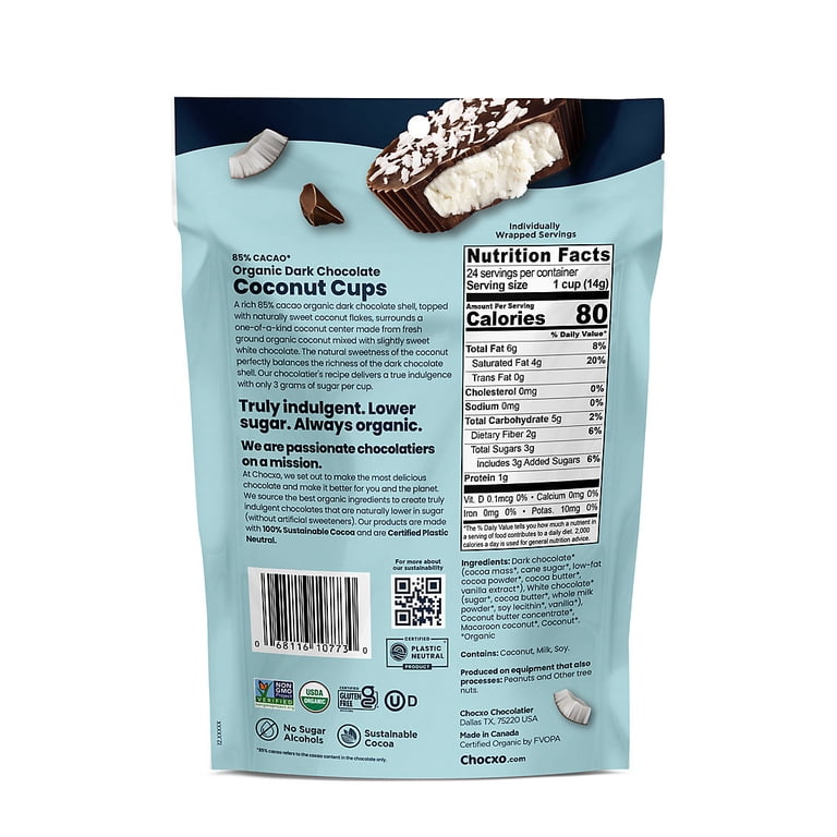 Chocxo Dark Chocolate Cups, Individually Wrapped, 24ct. - Walmart.com